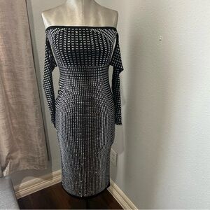 Fashion Nova Black and Silver Long Sleeve Dress